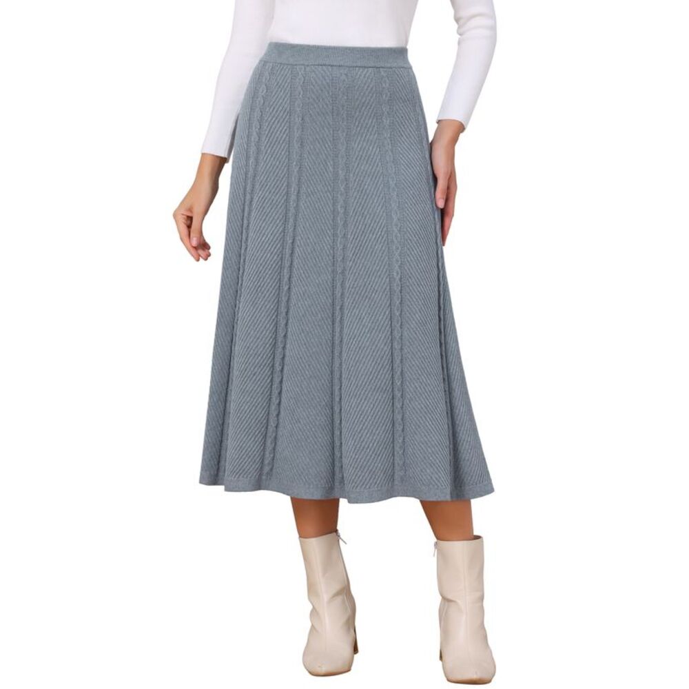 Women's Sweater A-Line Skirts Fall Winter Ribbed Knit Maxi Skirt Grey